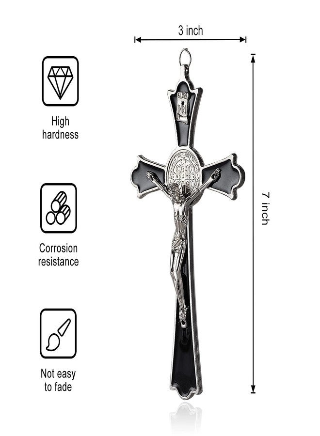 VINETEN Black Enamel Crucifix Wall Cross -Saint Benedict Metal Wall Art-Cross Give Blessing and The Spiritual Sacred -Crucifix Gift for Grandma, boys Baptism Gift - Image 3